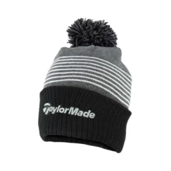 TaylorMade Golf Bobble Beanie Hat -Golf Clubs Shop N7792201 TM Bobble Beanie Blk Grey White 510x510 2